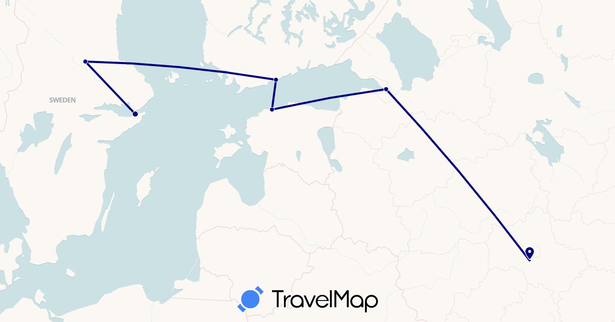 TravelMap itinerary: driving in Estonia, Finland, Russia, Sweden (Europe)